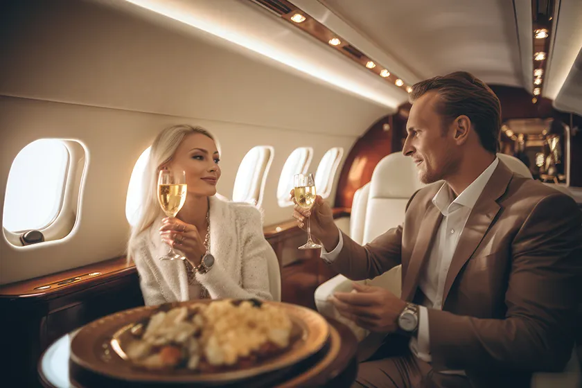 Champagne on a private jet